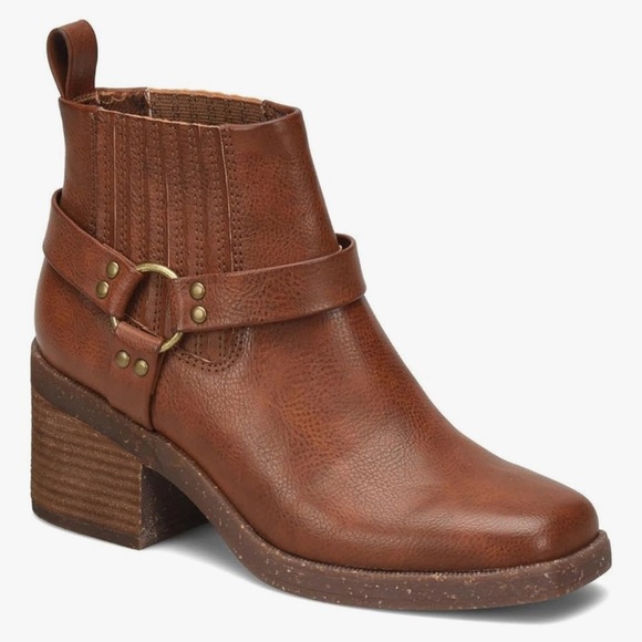 Brown B.O.C Lowri slip on chunky square toe campus moto Chelsea booties buckle - Picture 9 of 11